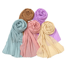 跨境新款珍珠雪纺树叶褶皱包头巾围巾 时尚压皱马来西亚长巾 YW90