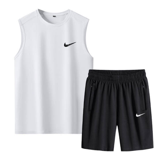 Summer Trendy Brand Pure Cotton Vest Casual Sports Suit Men's Loose Waistcoat Youth Vest Shorts Two-Piece Set