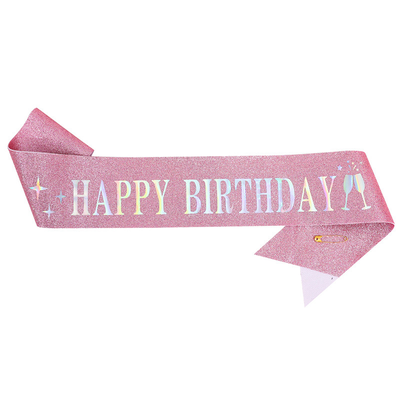 Cumpleaños en stock, banda de cumpleaños, correa de etiqueta, corona de oro rosa, correa de hombro