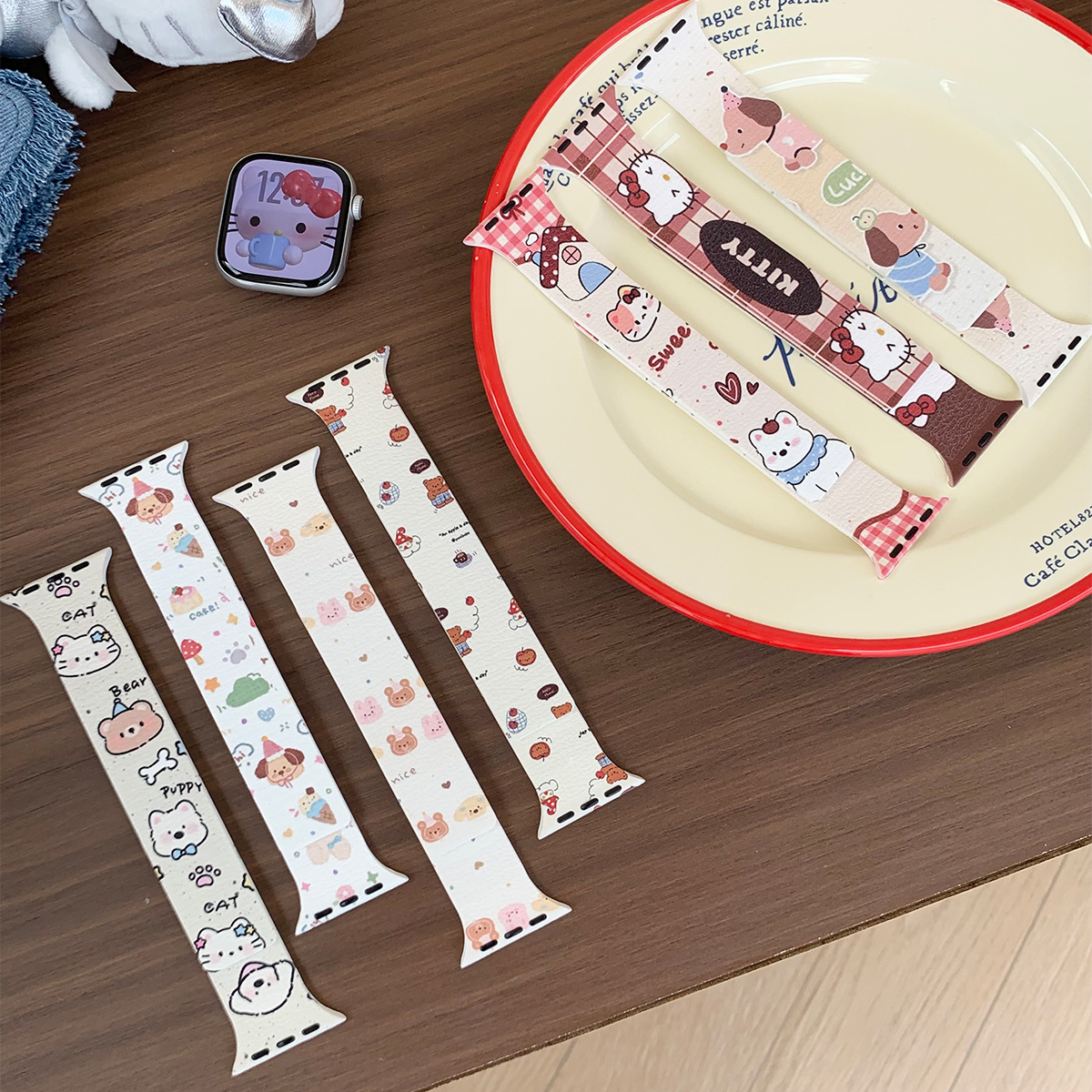 Suitable for Apple Watch 10 Watch Strap S9876 Female Cartoon Illustration Silicone Magnetic Suction Se Lychee Pattern