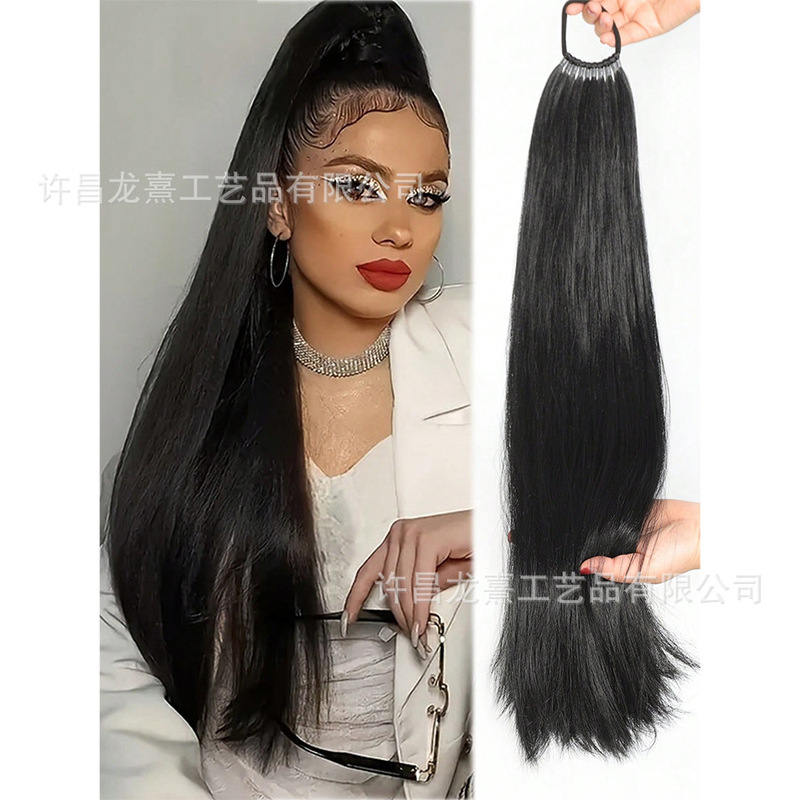 Cross-Border Long Straight Hair Ponytail with Elastic Band, Synthetic Fiber Hair Wrap-Around Ponytail, Fake Ponytail Cross-Border Long Straight Hair Ponytail with Elastic Band, Synthetic Fiber Hair Wrap-Around Ponytail, Fake Ponytail