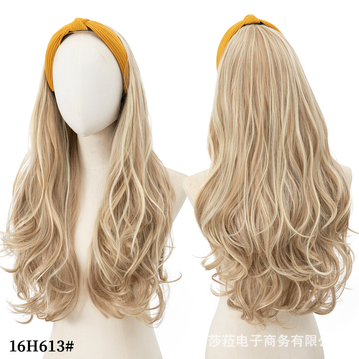 Pelucas europeas y americanas transfronterizas para mujer, diadema larga y rizada, medio casco, medio casco de fibra química de onda grande, medio casco hairwigs