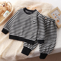 Spring and Autumn Children's Sweat Suit Set for Boys Classic Sports Set for Middle Children and Baby Girls Striped Casual Two-Piece Set