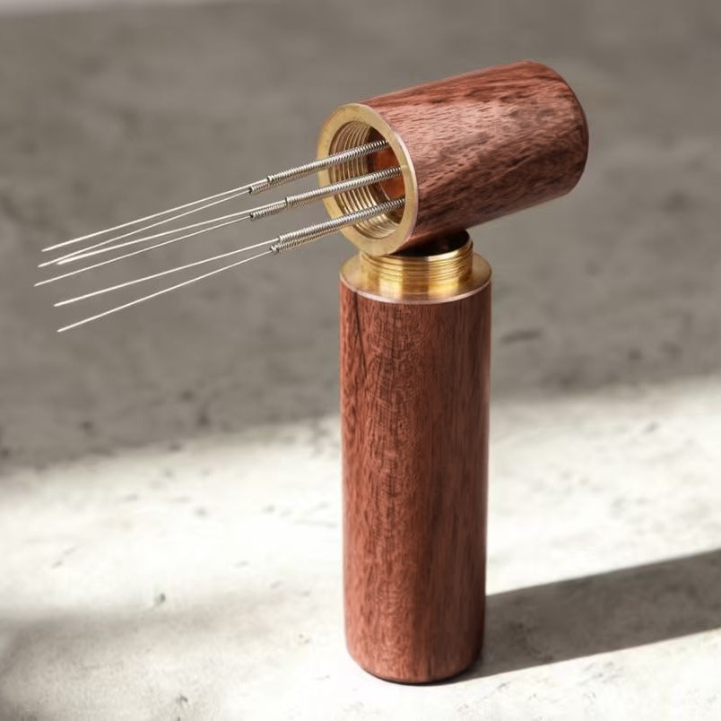 Aguja de polvo de café dispensador de polvo de acero inoxidable agitación de café aglomerante dispersor de aguja de polvo de almacenamiento de madera sólida italiana