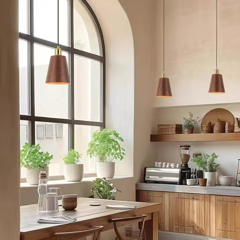 Decoración japonesa creativa de bronce de nuez de boda ventanas cafetería cabecera lámpara de dormitorio lámpara de comedor