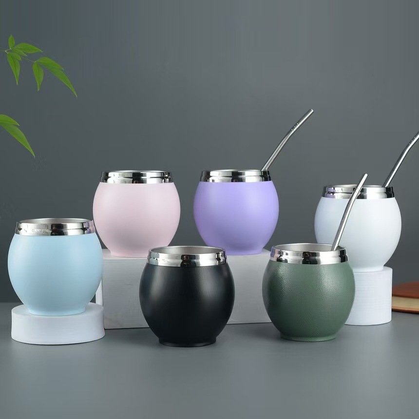 外贸新款304不锈钢马黛杯双层马黛茶专用水杯创意阿根廷马黛杯