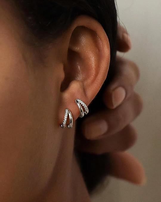 Pendientes de clip de doble capa con diamantes para mujer chic_voghion.com