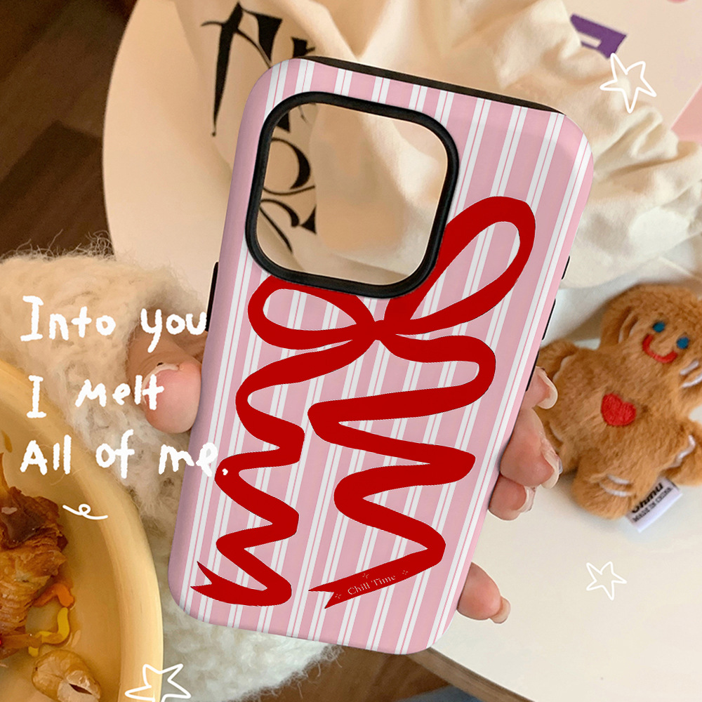 Bow Pink Frosted Dwa w jednym obudowie dla Max iPhone 11 12 14 Pro