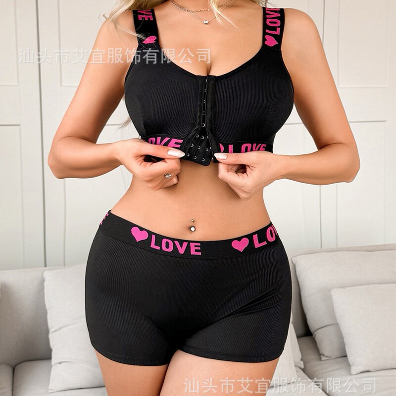 Cross-Border Temu Amazon Foreign Trade Exclusive Love Shoulder Strap Front Buckle Vest Sports Bra Boxer Briefs Underwear Set