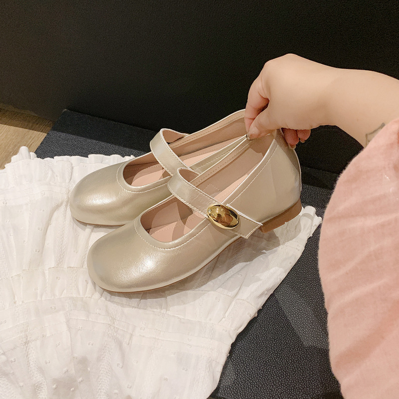 5cm内增高温柔法式玛丽珍女鞋软底不累脚一字带小金豆芭蕾风单鞋|undefined