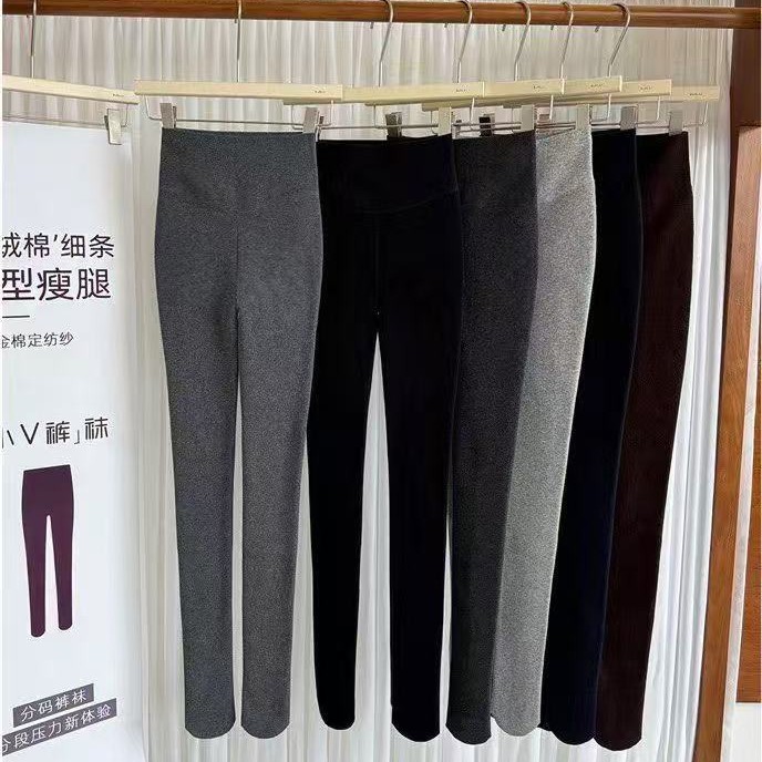 宝莉莉6715女秋棉竖条打底裤200克分段压力小V裤高弹一字裆连裤袜