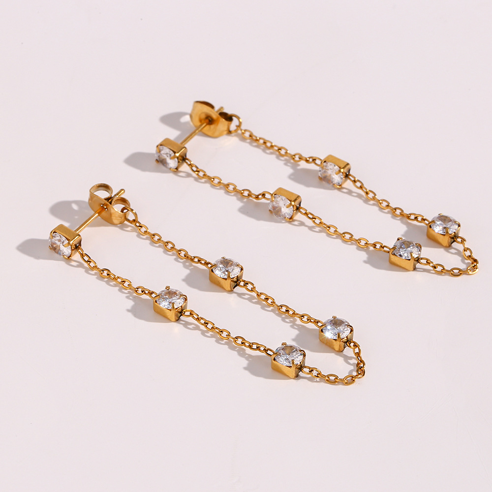 Fashion Square Plating Inlay Stainless Steel Zircon Gold Plated Drop Earrings display picture 1