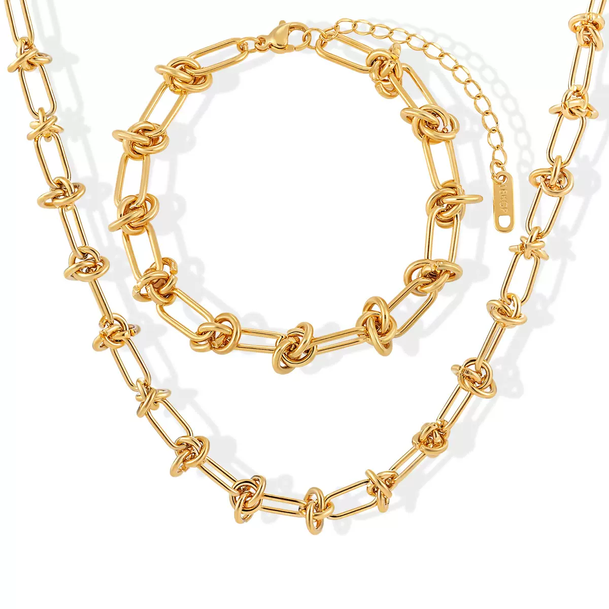 欧美跨境街头潮流嘻哈朋克荆棘打结链条钛钢手链项链女首饰套装