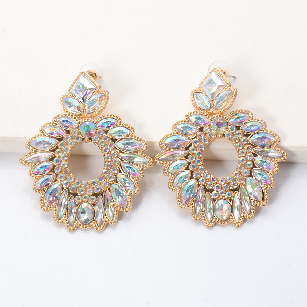 Exaggerated Alloy Rhinestone Colored Diamond Geometric Earrings display picture 4
