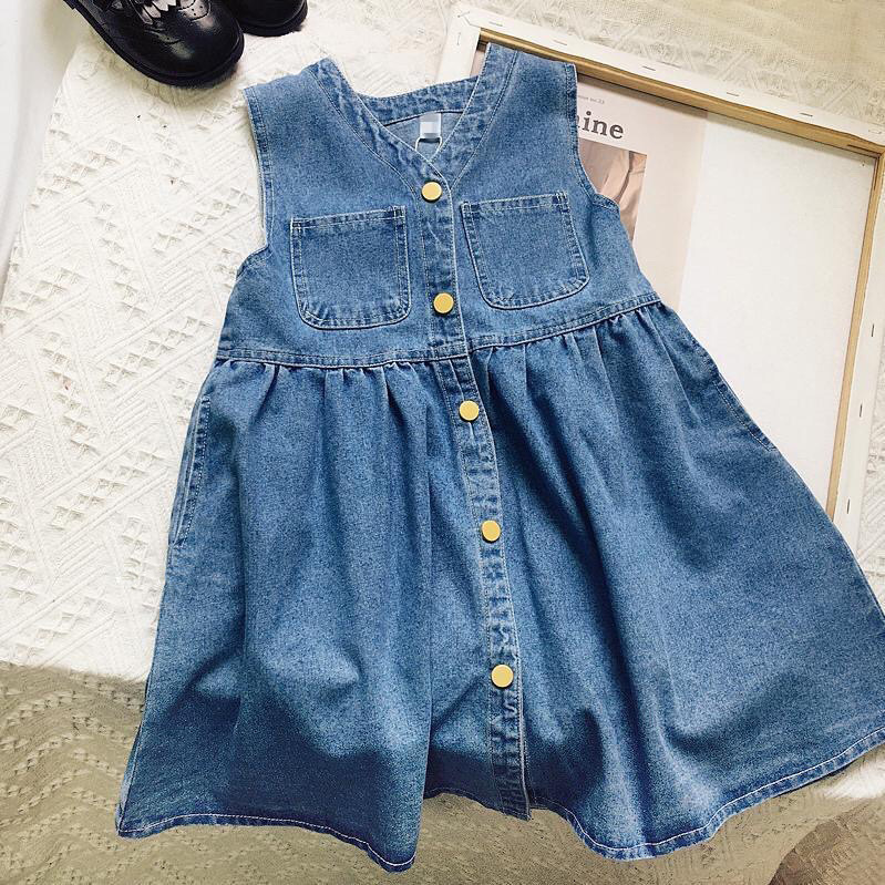 Girls Denim Skirt Vest Skirt 2023 Spring Baby Girl Shirt Suspender Skirt Two-Piece Dress Children 6673