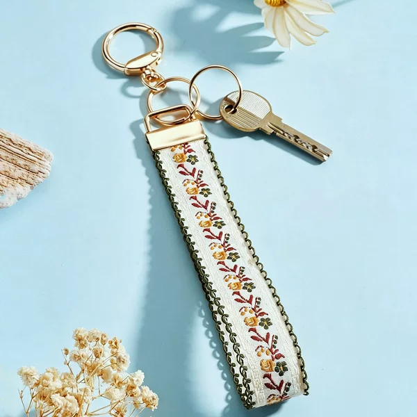 New Foreign Trade Ethnic Style Double-Sided Lace Embroidery Floral Fabric Embroidered Ribbon Keychain Wristband