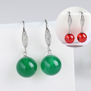 Natural Agate hanfu fairy dress Earrings  for women girls 925 Silver Jewelry Ear Hook Short Style Prevent allergy Earrings round bead earrings