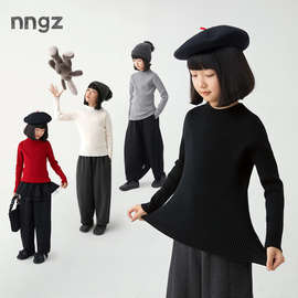 NNGZ无缝一体女童保暖舒适半高领毛衣25秋冬儿童打底衫童装针织衫