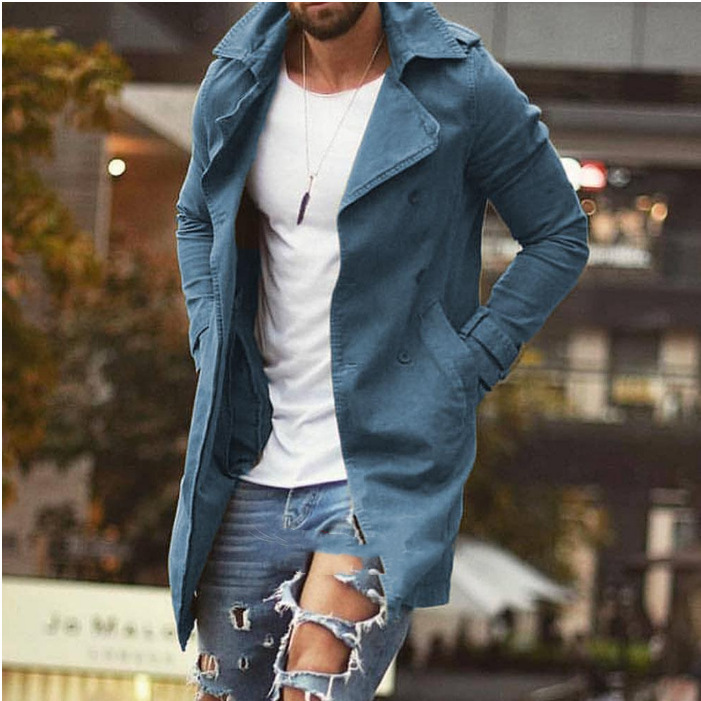 2025 Foreign Trade Amazon Wish Spring Men's Coat Mid-Length Slim Fit Plus Size Windbreaker Men's Casual Jacket
