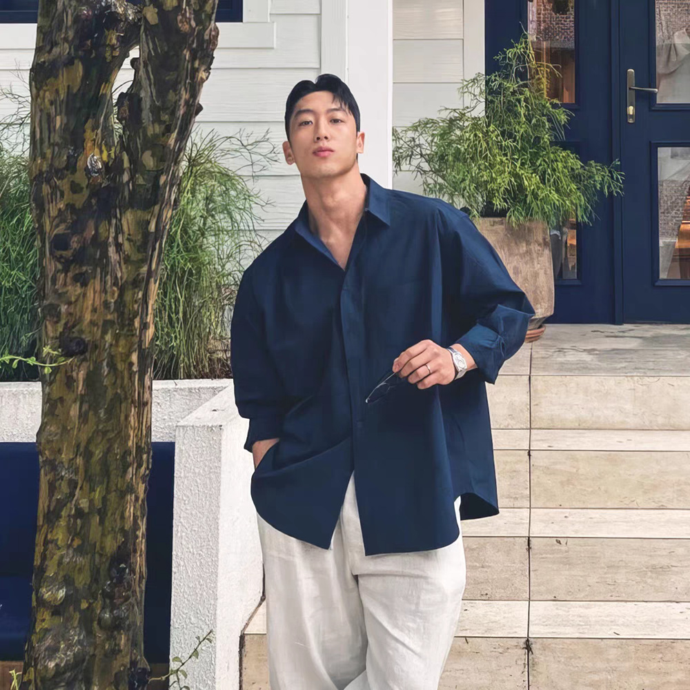텐셀 린넨 작업복 셔츠 네이비 블루