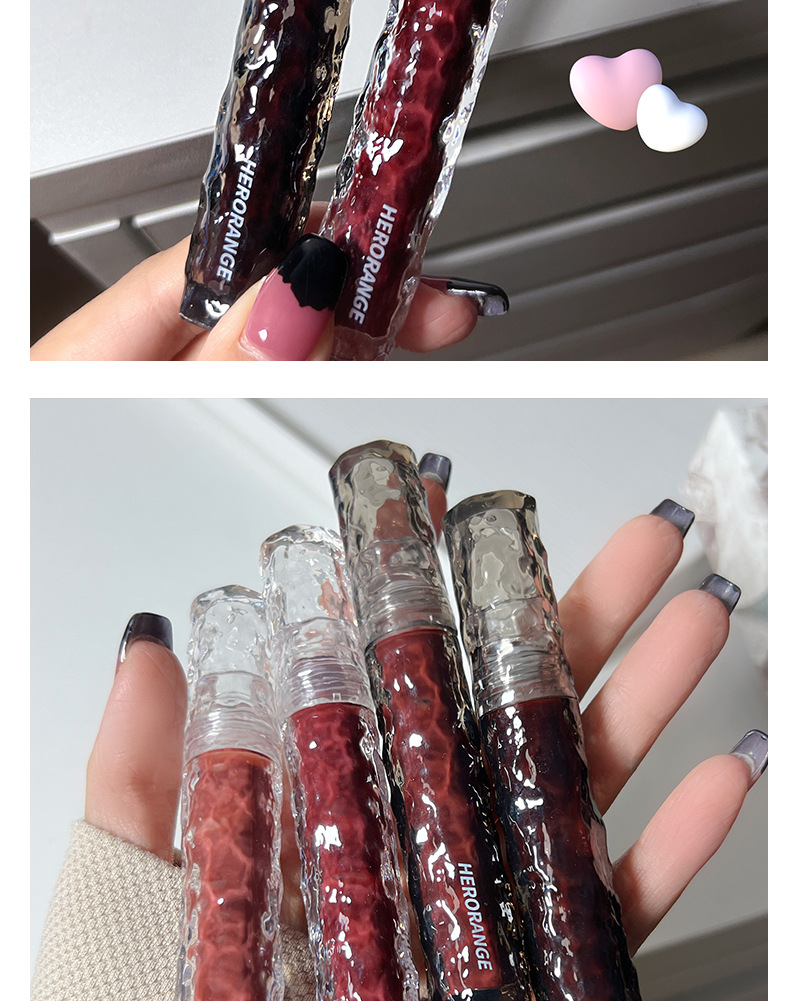 HERORANGE~ Ice River Rock Mirror Lip Gloss, long-lasting moisturizing, non-stick cup, natural whitening, water-like luster glass lip gloss undefined