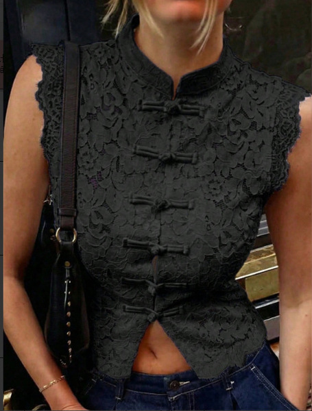 Solid color fitted comfortable elegant lace shirt sleevless