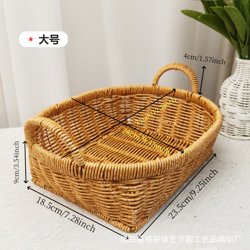 Cesta de Almacenamiento para Frutas y Pan de Plástico con Asas Dobles Tejida a Mano para Mesa de Sala de Estar