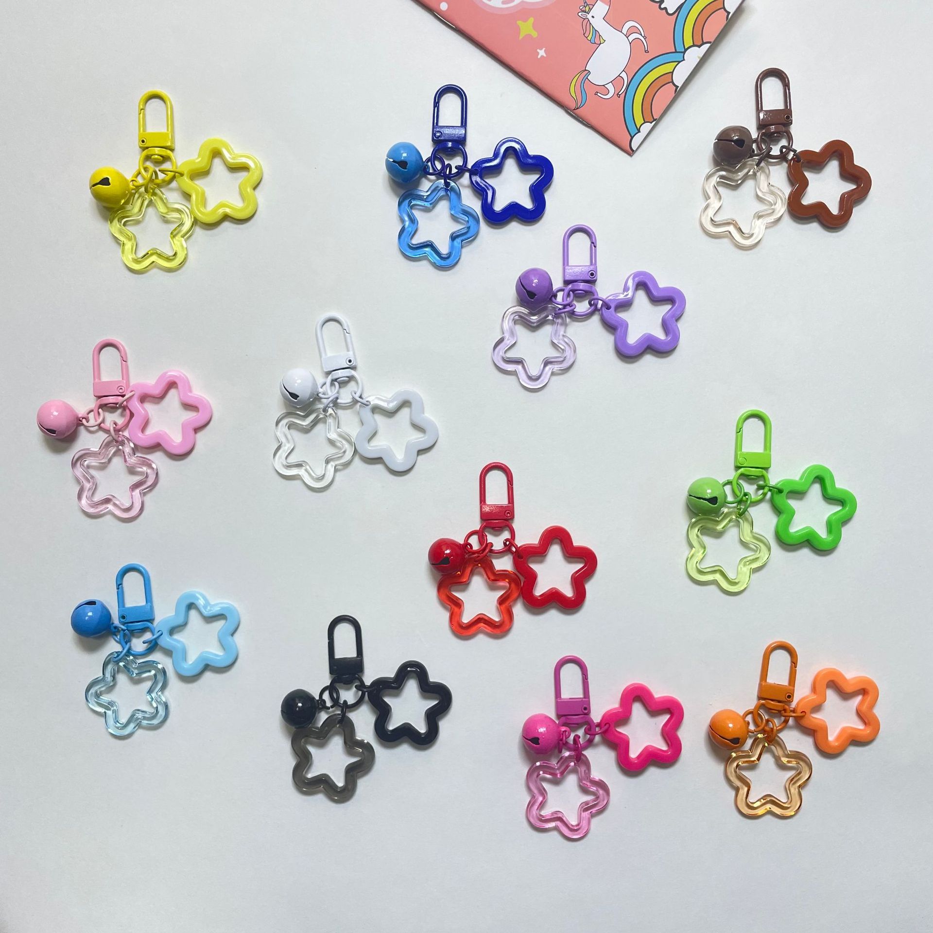 Hollow Colorful Acrylic Star Bell Keychain DIY Bag Accessories Small Pendant_voghion.com
