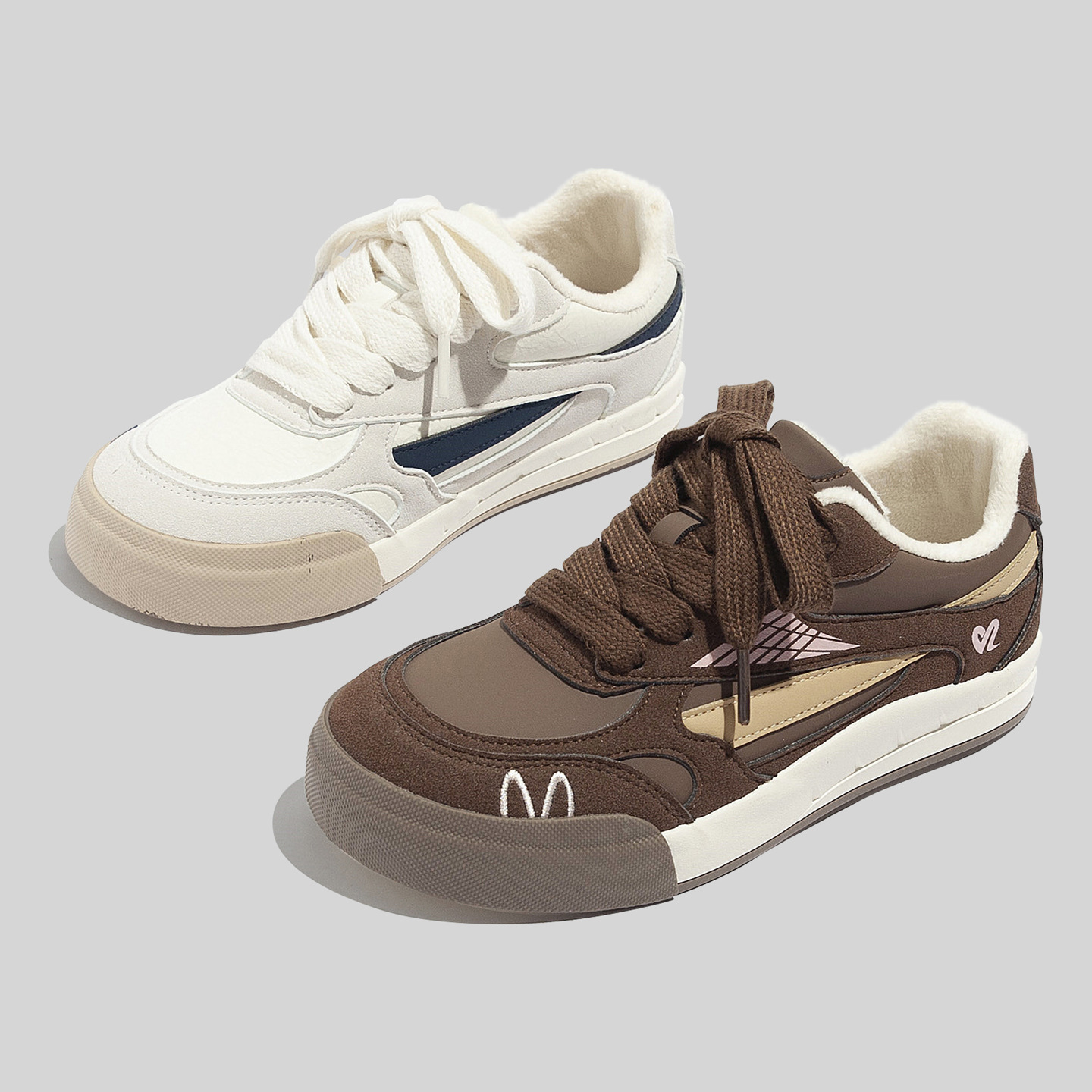 Beier Round-Toe Thick-Soled White Sneakers for Women, 2025 Winter New Style, Fleece-Lined, Fashionable, Versatile, Casual Campus Style Cotton Shoes