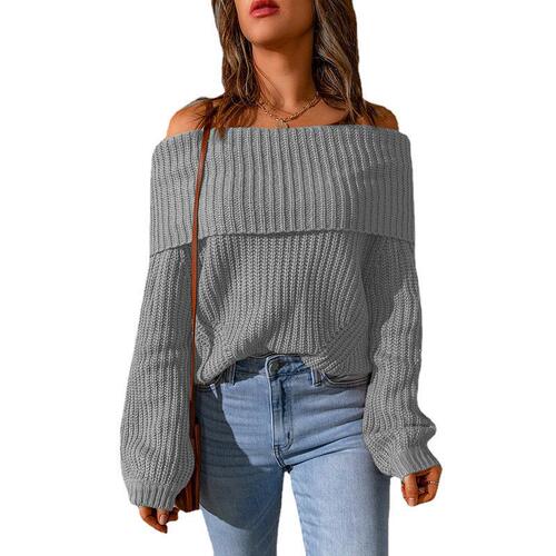 Amazon 2024 Women's Winter Sweater New One-Shoulder Off-the-Shoulder Solid Color Loose Women's Sweater