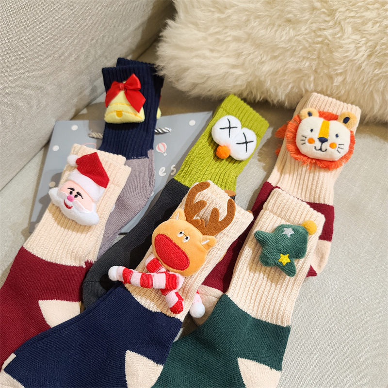 Children's Socks Cartoon Doll Children's Autumn and Winter Thick Cotton Socks Baby Cotton Socks Festive Holiday Three-dimensional Christmas Socks