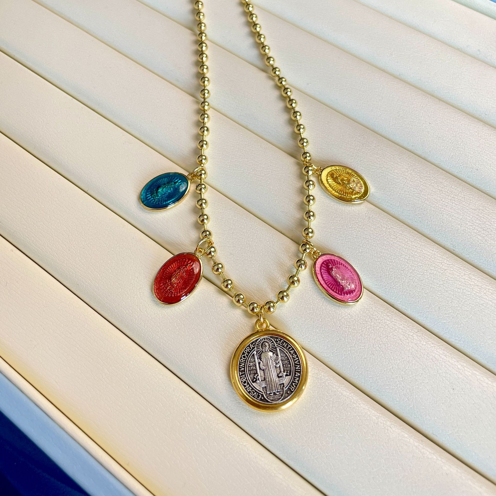 Daily Occasion Copper Retro Virgin Mary Oval Pendant Necklace