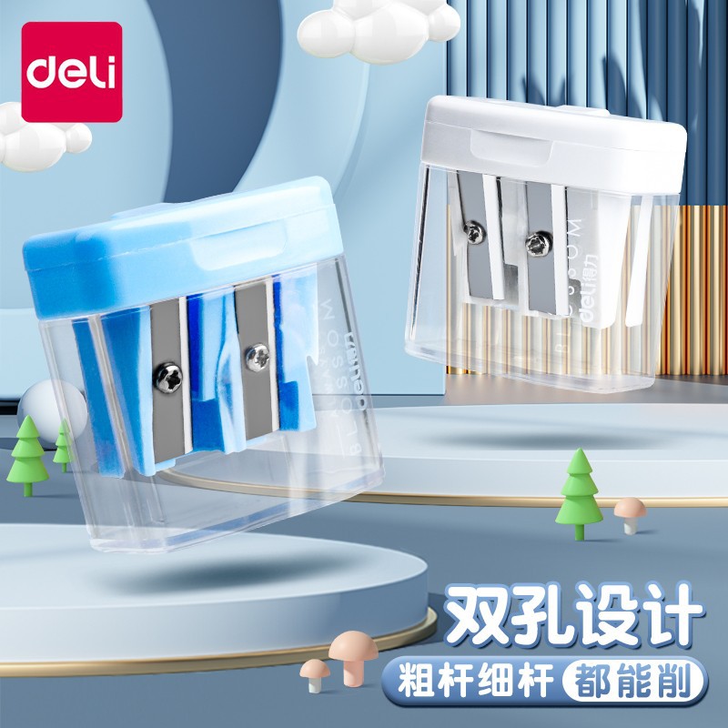 Deli Sacapuntas de lápiz para niños de doble agujero de la pluma de giro de la escuela primaria de jardín de infantes manual de afilado negrita sacapuntas especiales al por mayor