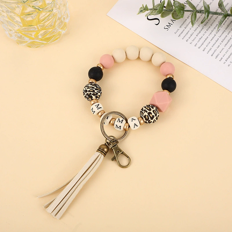 Silicone beaded bracelet, keychain with letters, English letters