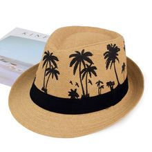 椰树图案爵士帽男士礼帽夏天休闲爸爸沙滩帽户外中老年防晒帽跨境