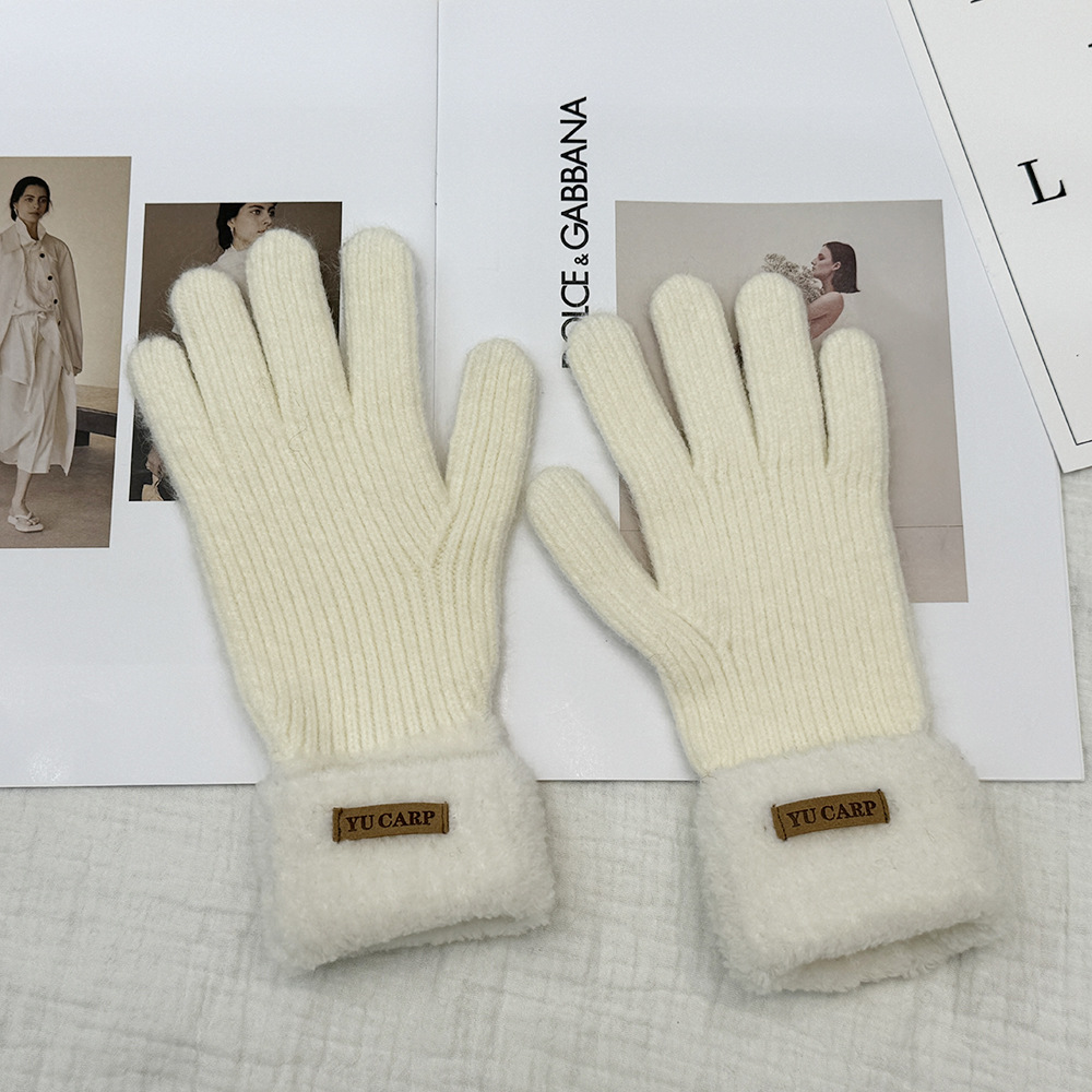 Nuevos guantes de punto de pantalla táctil de cinco dedos de color sólido otoño y invierno parejas de moda para montar al aire libre guantes cálidos a prueba de frío