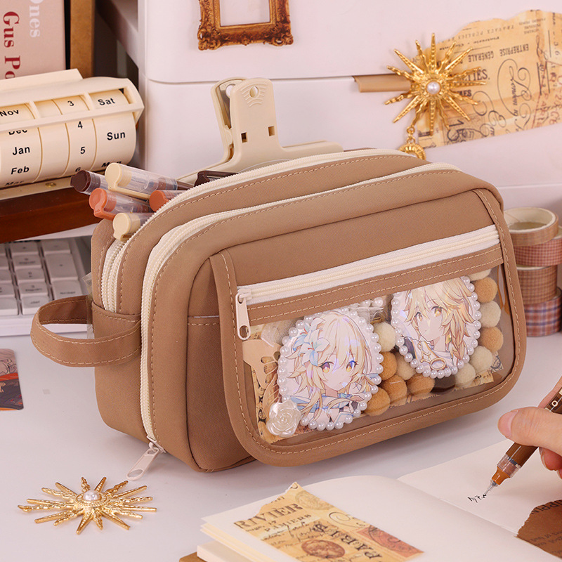 Bolsa de lápices de dolor multifuncional de tamaño pequeño, bolsa de papel bidimensional transparente de gran capacidad, caja de papelería para estudiantes de primaria