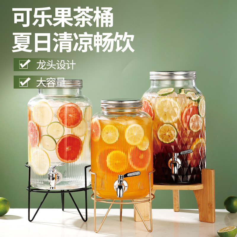 Cubo de cerveza de vidrio con grifo Cubo de bebida casera Cubo de té de frutas Cubo de cola contenedor Internet celebridad jugo puede botella de burbuja