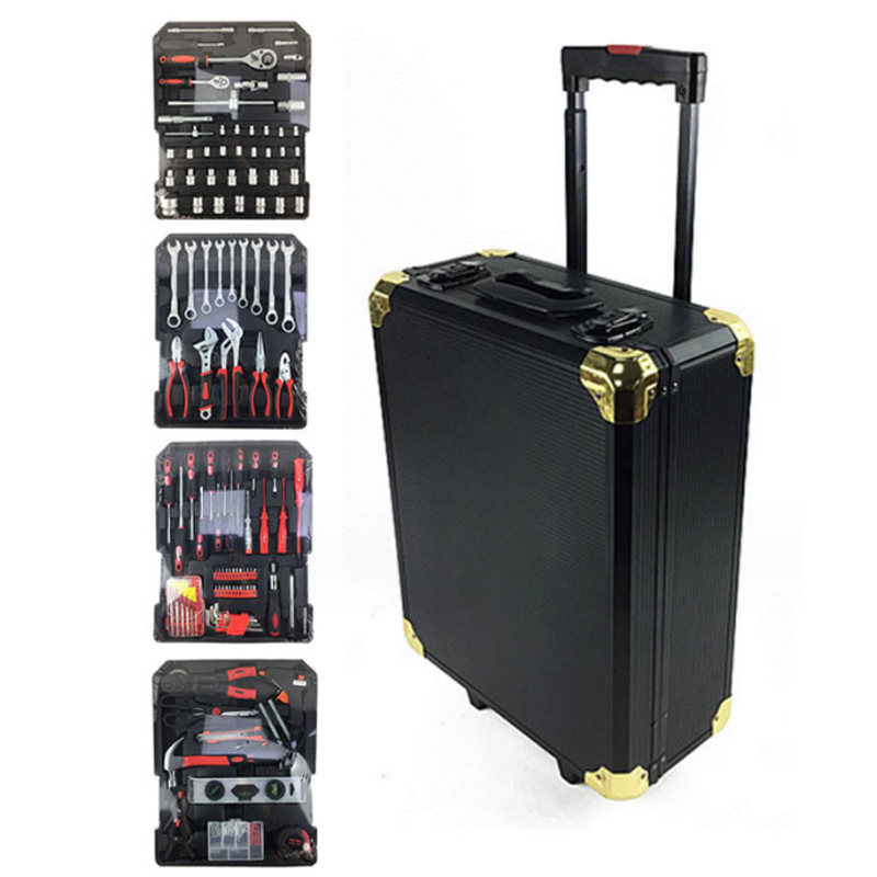 Juego de herramientas multifuncional de 186 piezas para reparación y mantenimiento automotriz doméstico con juego combinado de estuche con ruedas y llaves de tubo.