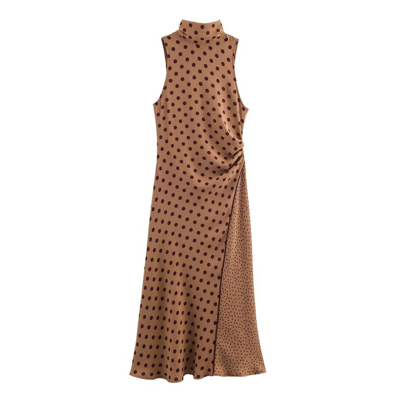 Pb&Za Women's 2025 Autumn New Resort Style Contrast Color Polka Dot Bow Midi Dress 5029219