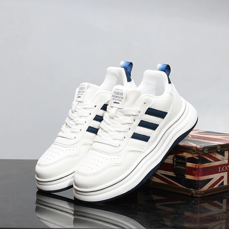 Белые мужские туфли с тремя полосками, универсальная спортивная и повседневная обувь, модная мужская обувь, весенне-осенние дышащие кроссовки на толстой подошве для мужчин 693