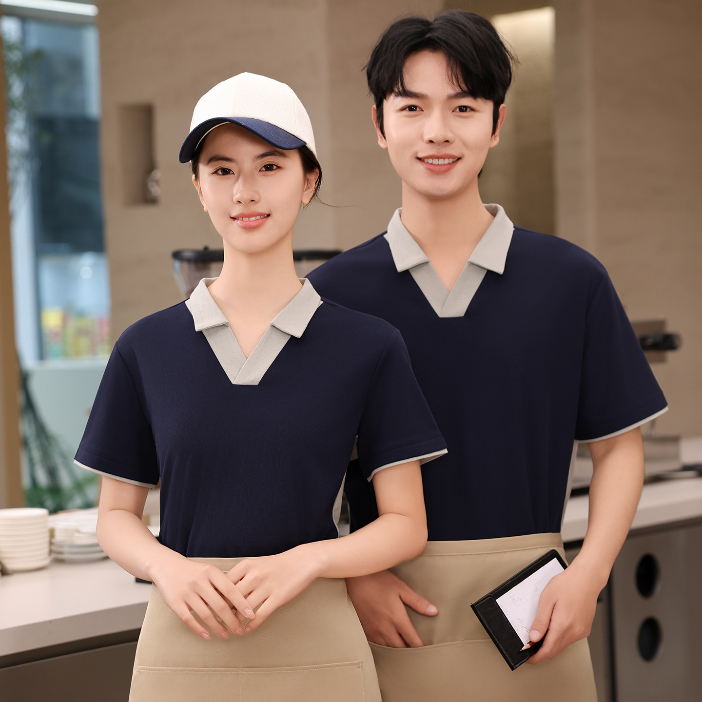 Summer restaurant work uniform short-sleeved T-shirt for kitchen staff, breathable and thin.