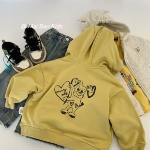 Maibao Kidsren's Jacket 2025 Autum New Style Simple and Cute Hooded Cardigan Sweatshirt for Boys and Girls, Small and Medium-Sized Kidsren's Tops