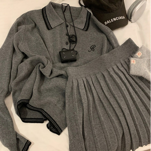【Duo襟】25 Spring/Summer Urban Style Fresh Sweet Women's Color-Block Embroidered Cashmere Jk Sweater Wholesale