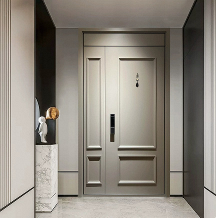 French-style entrance door, anti-theft door, double-door system, Class A door, vintage cream-colored white retro style