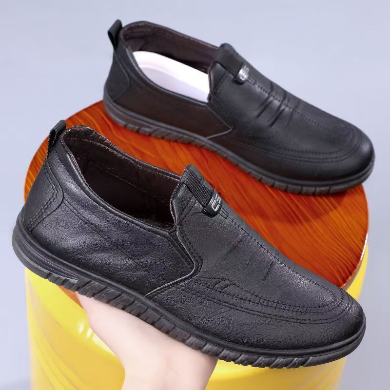 2025 Spring Men's Shoes New Waterproof Trendy Black Business Leather Shoes Casual Sneakers Slip-On Lazy Shoes