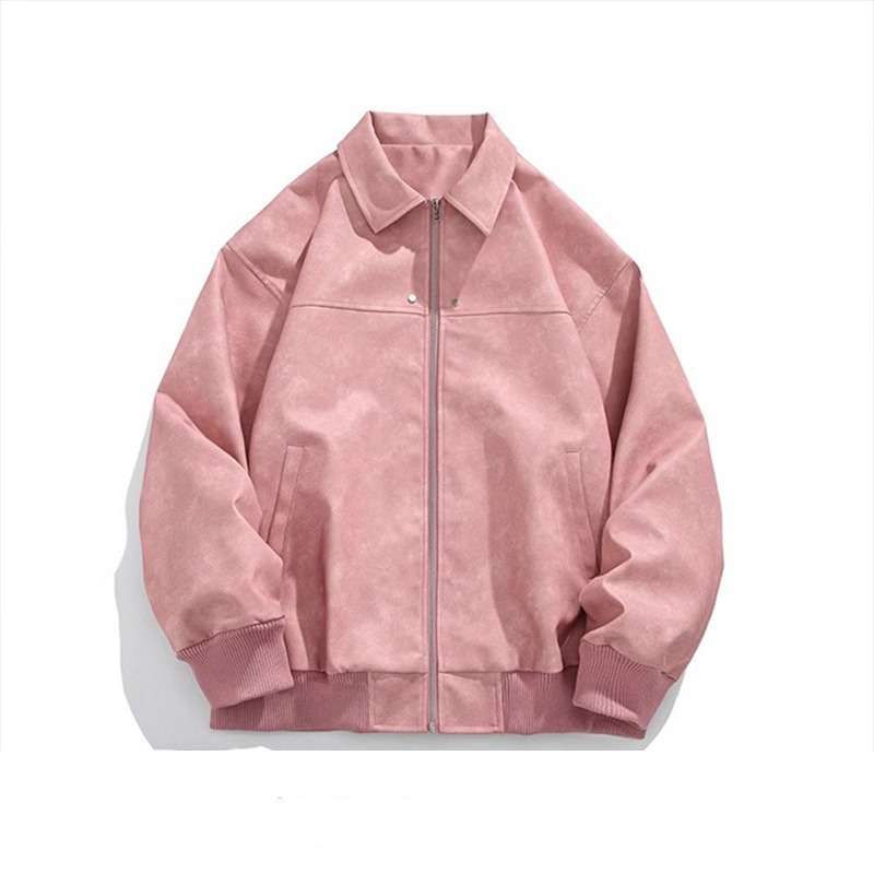 Retro Trendy Brown Lapel Leather Jacket With A Loose Fit For Couples, Baseball Jersey_voghion.com