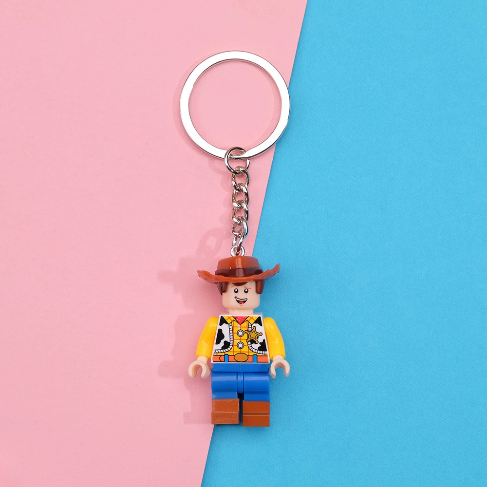 Keychain constructor pendant, cute character mini-figure keyring, plastic, assorted designs