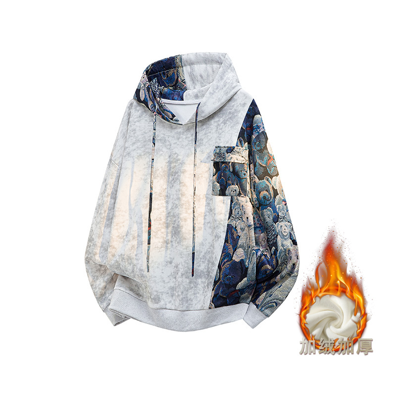 Foreign Trade Cross-Border Wholesale Tie-Dye Embroidered Patchwork Hooded Sweatshirt for Men, Autumn and Winter Trendy Brand Design, Loose Top Jacket Foreign Trade Cross-Border Wholesale Tie-Dye Embroidered Patchwork Hooded Sweatshirt for Men, Autumn and Winter Trendy Brand Design, Loose Top Jacket