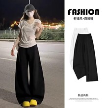 黑色老钱风棉麻西装裤女夏2026新款高腰显瘦直筒裤休闲亚麻阔腿裤